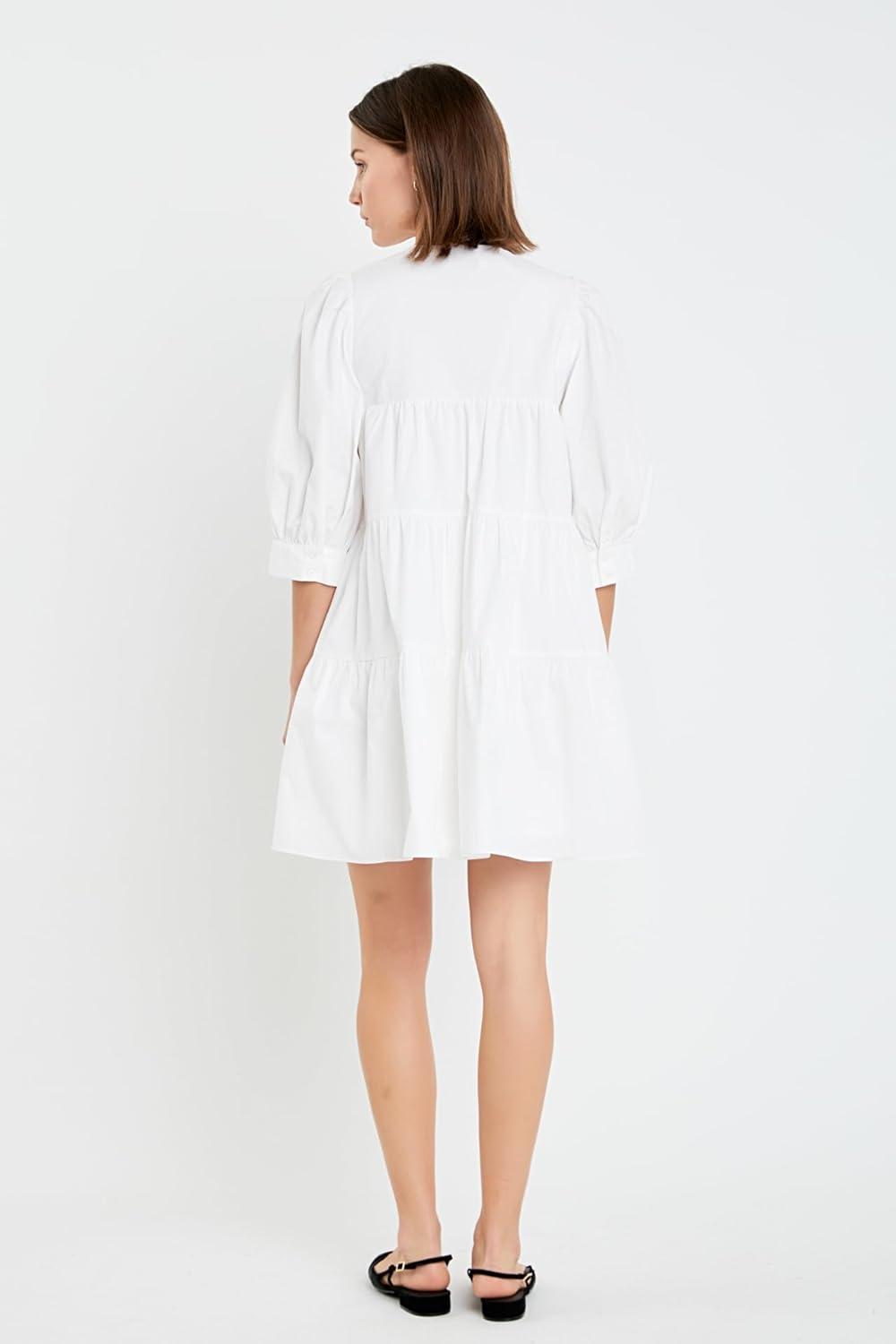 imageEnglish Factory Womens Blouson Sleeve Poplin Mini DressWhite