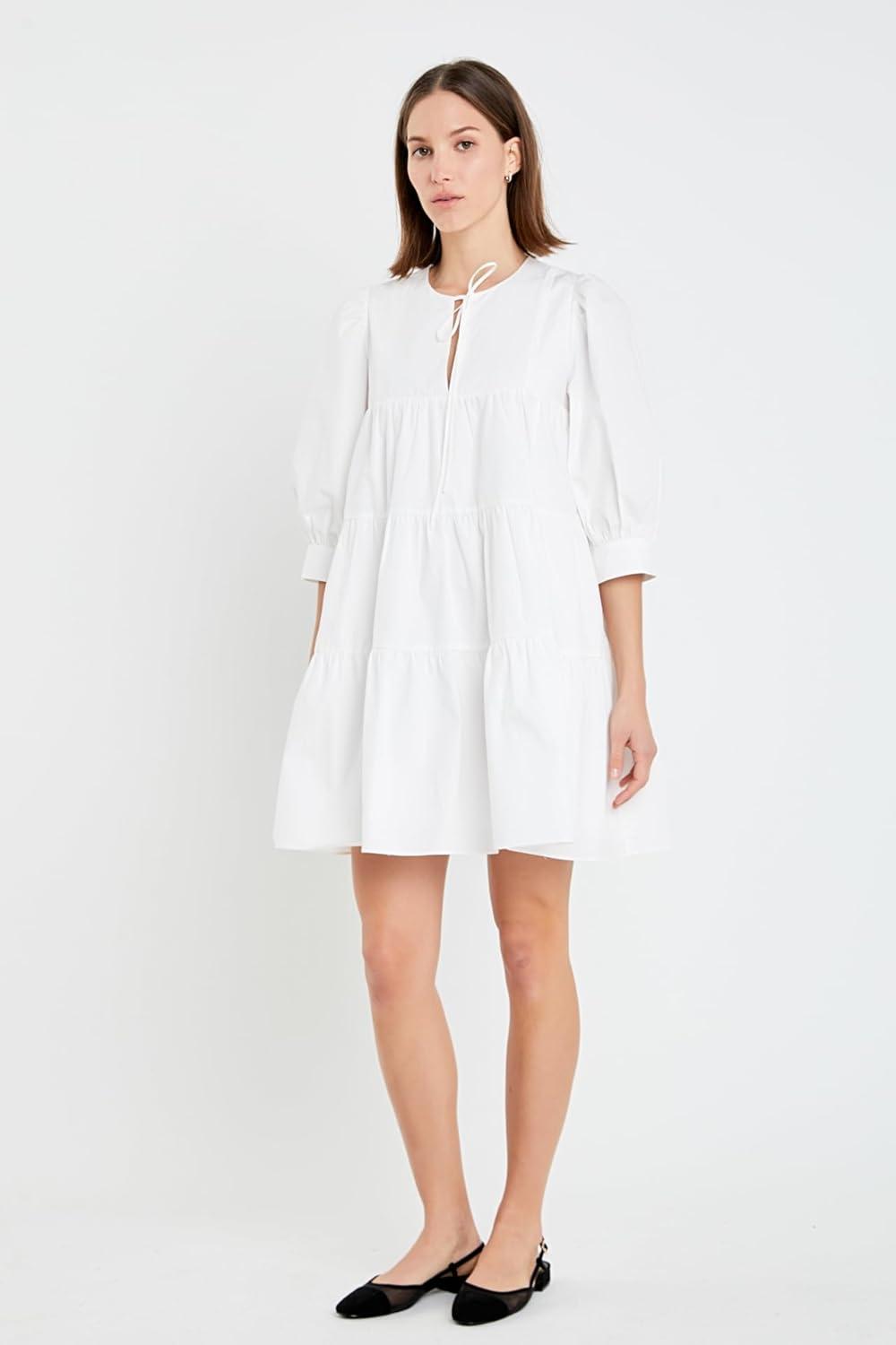 imageEnglish Factory Womens Blouson Sleeve Poplin Mini DressWhite