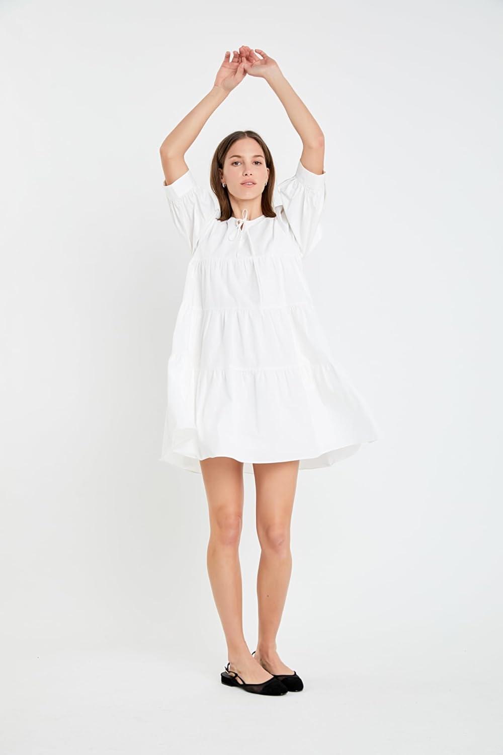 imageEnglish Factory Womens Blouson Sleeve Poplin Mini DressWhite
