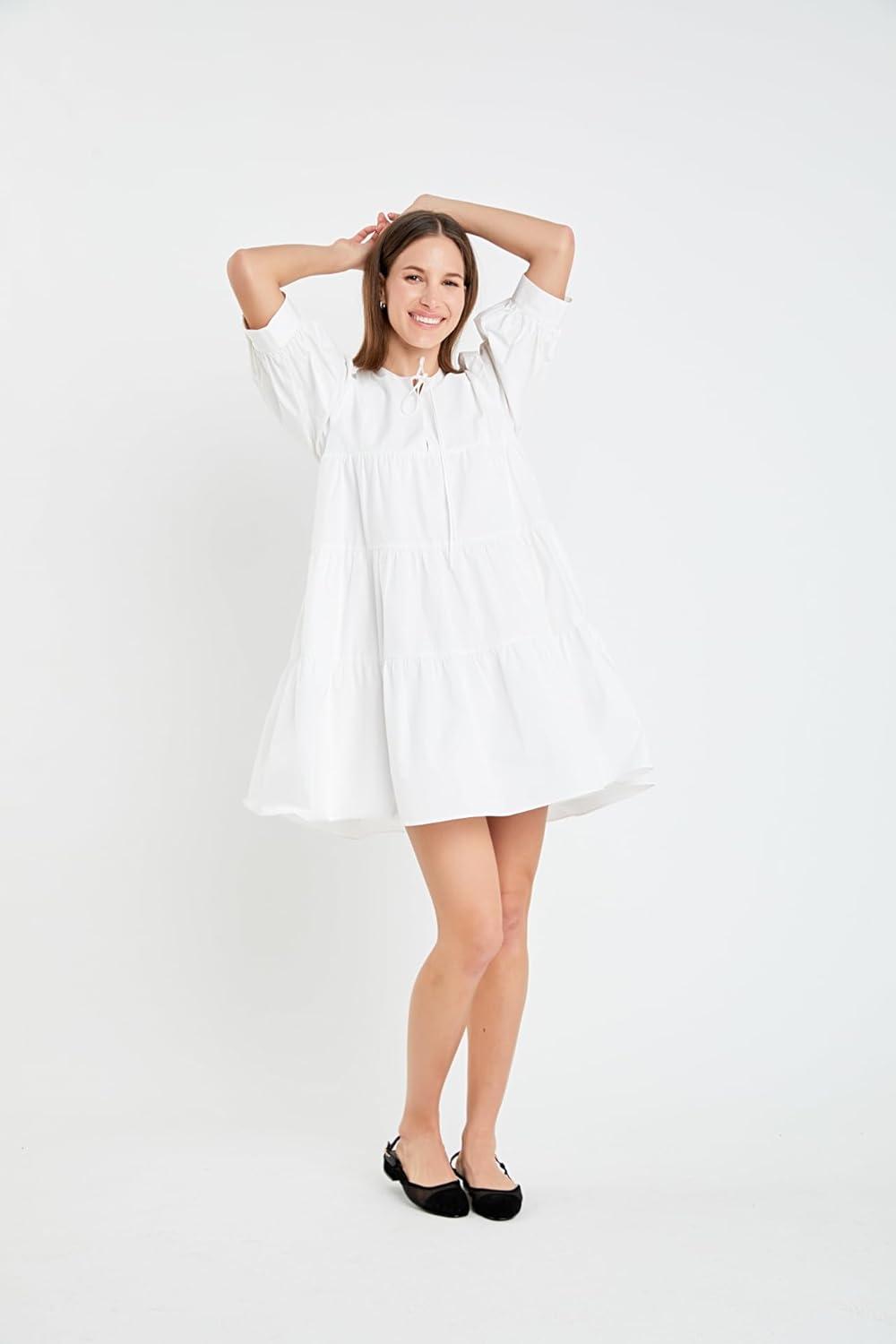 imageEnglish Factory Womens Blouson Sleeve Poplin Mini DressWhite