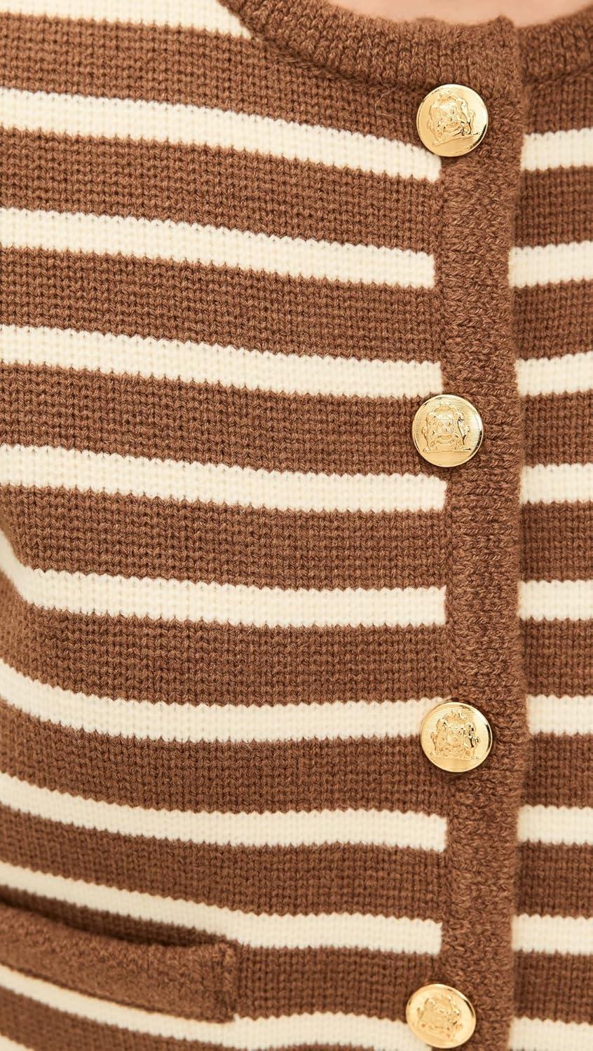 imageEnglish Factory Womens Knit Striped Sweater CardiganTanWhite