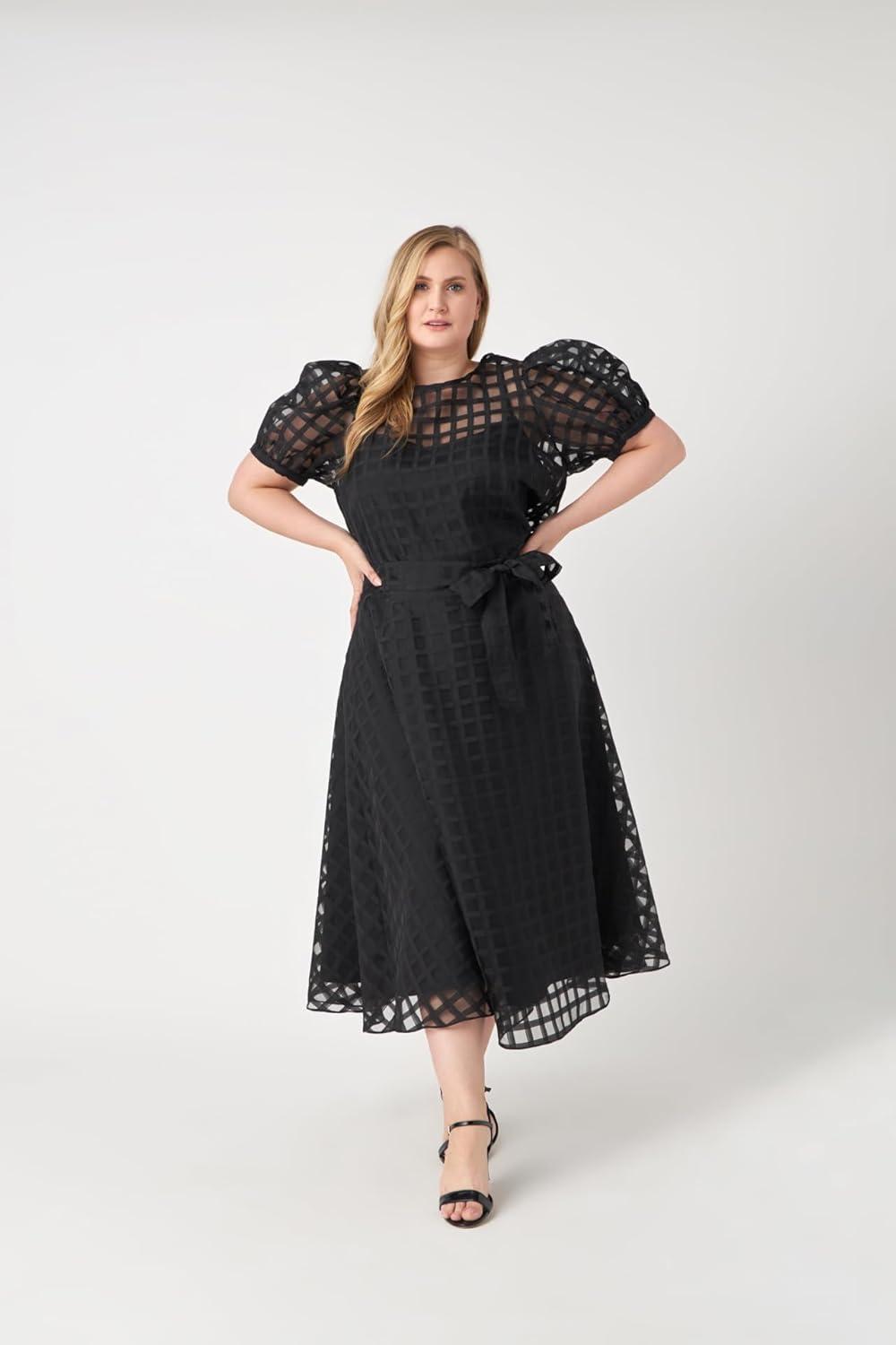 imageEnglish Factory Womens Plaid See Through Top Black 1X