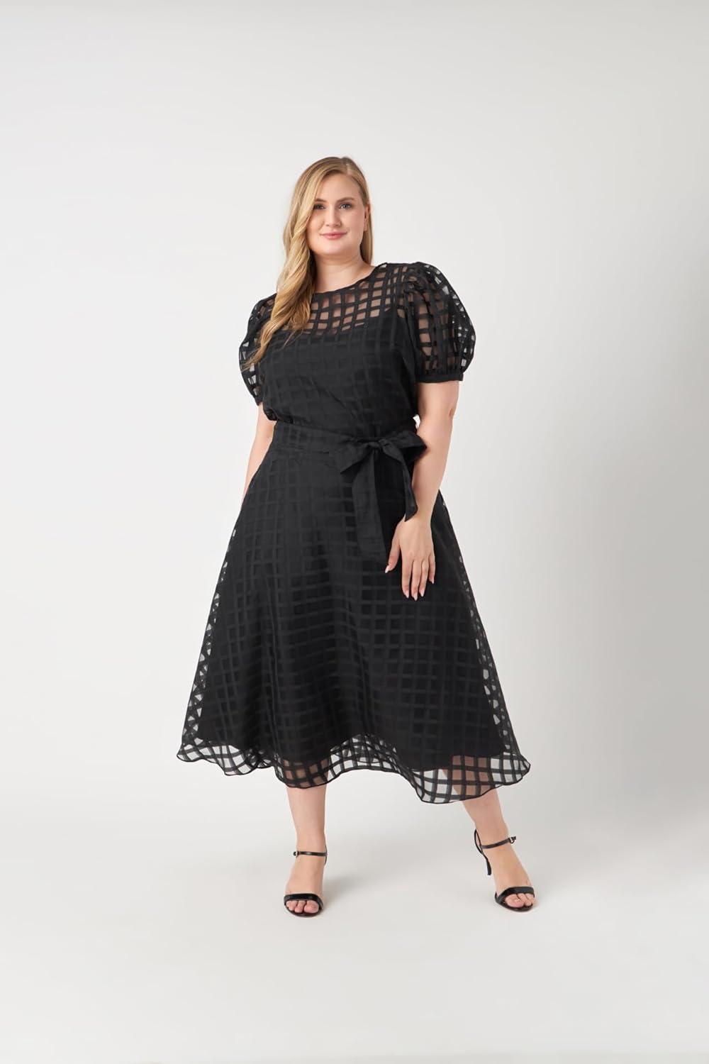 imageEnglish Factory Womens Plaid See Through Top Black 1X