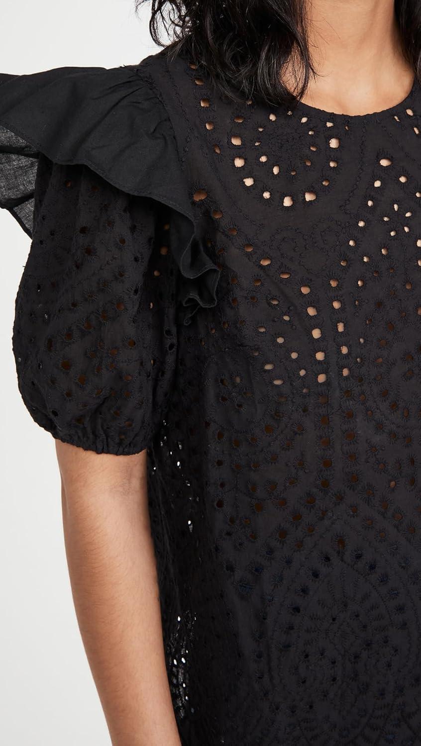 imageEnglish Factory Womens Ruffle Sleeve Eyelet TopBlack