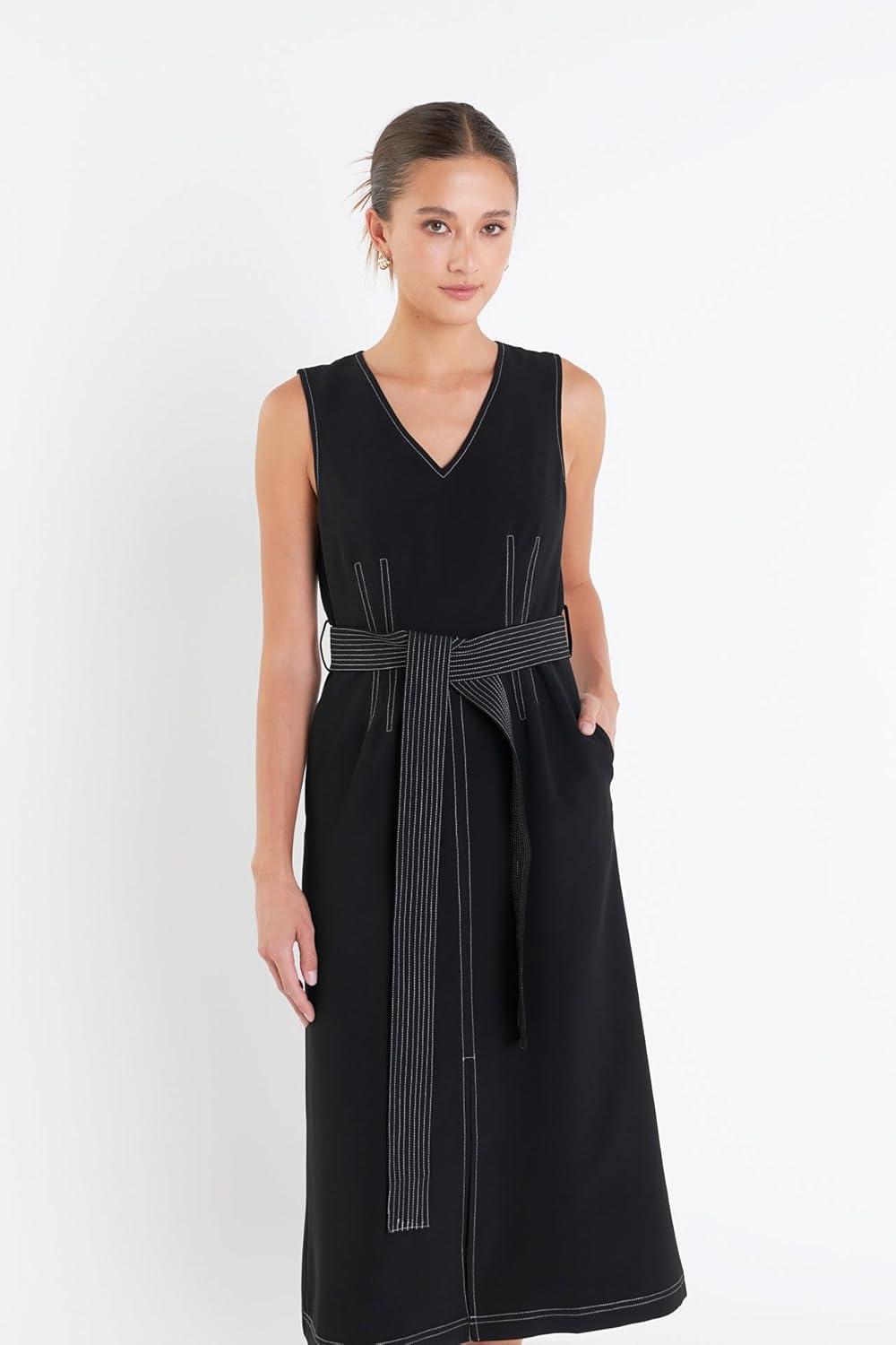 imageEnglish Factory Womens Stitch Detail Midi DressBlack