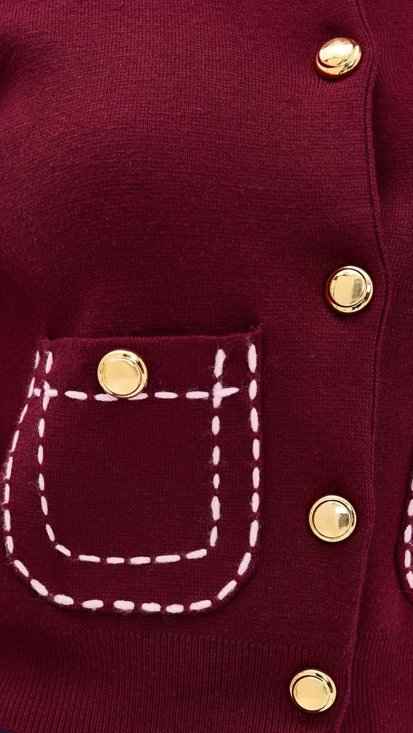 imageEnglish Factory Womens Stitch Detail Puff Sleeve CardiganBurgundyPink