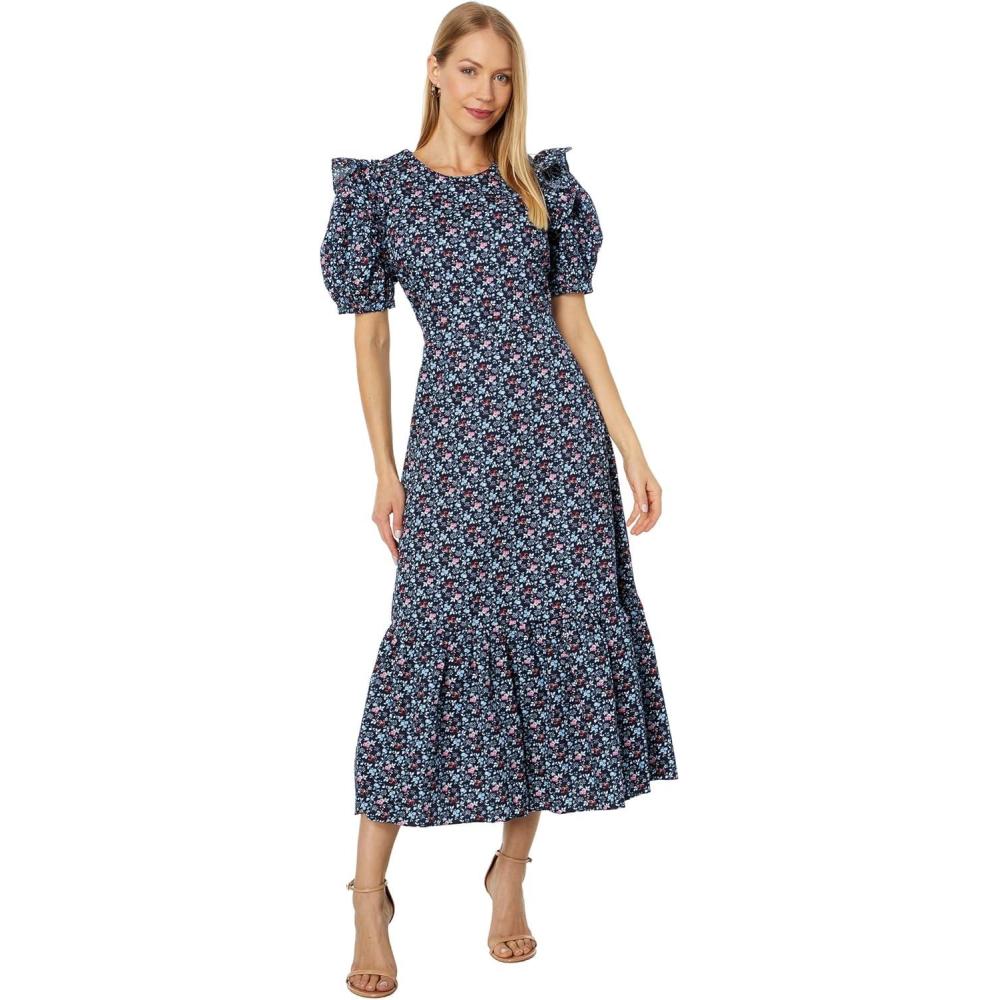 imageEnglish Factory Floral Printed Cotton Open Back Midi Dress Navy Multi LG