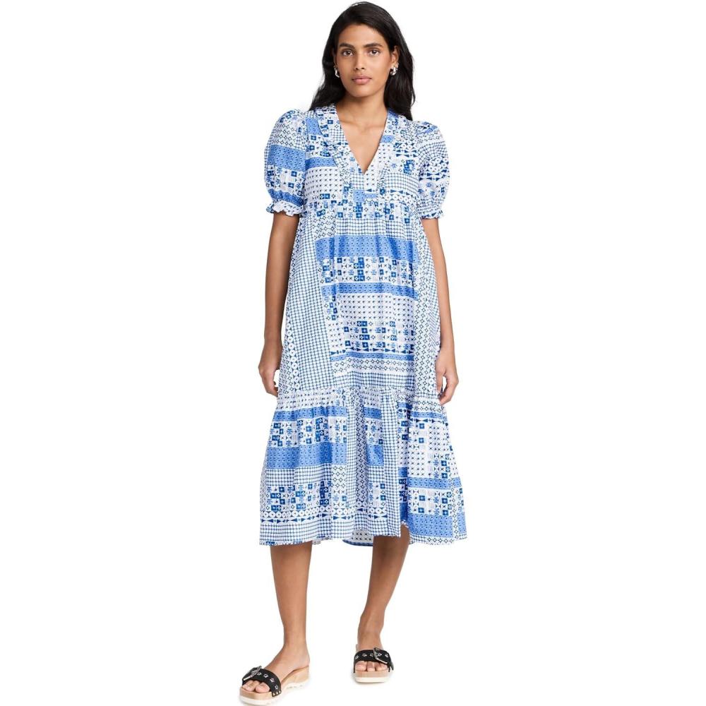 imageEnglish Factory Geometric Print Tiered Midi DressBlue