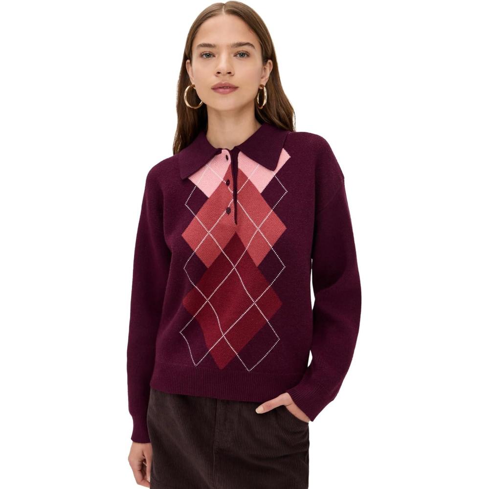 imageEnglish Factory Womens Argyle Knit SweaterBurgundy Multi