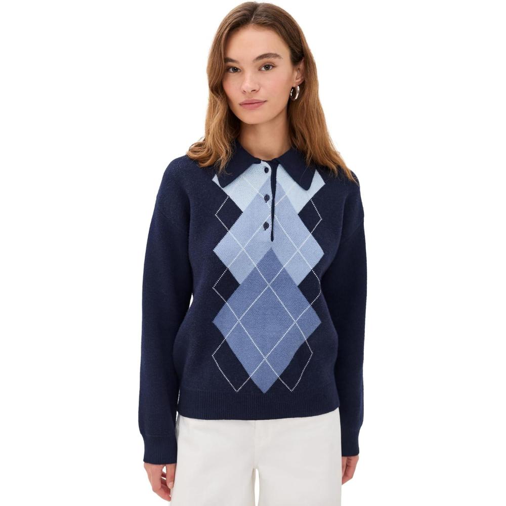 imageEnglish Factory Womens Argyle Knit SweaterNavy Multi