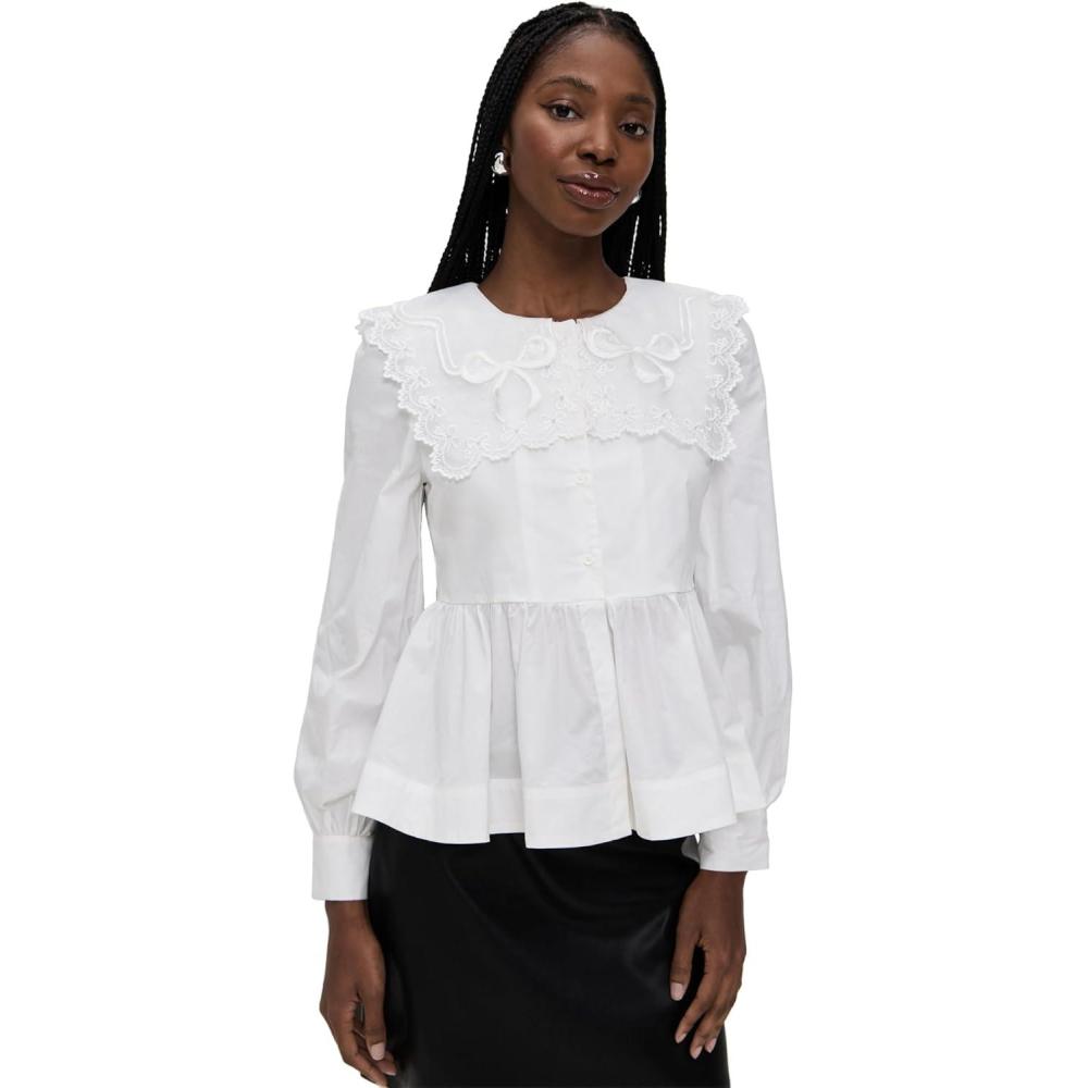 imageEnglish Factory Womens Big Collar Poplin Shirt BlouseWhite