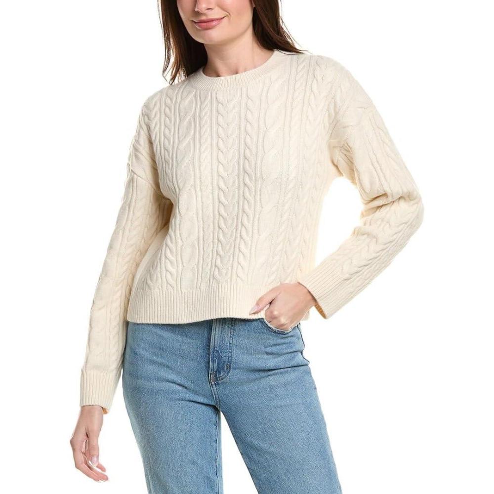 imageEnglish Factory Womens Crewneck Cable WoolBlend Sweater M White