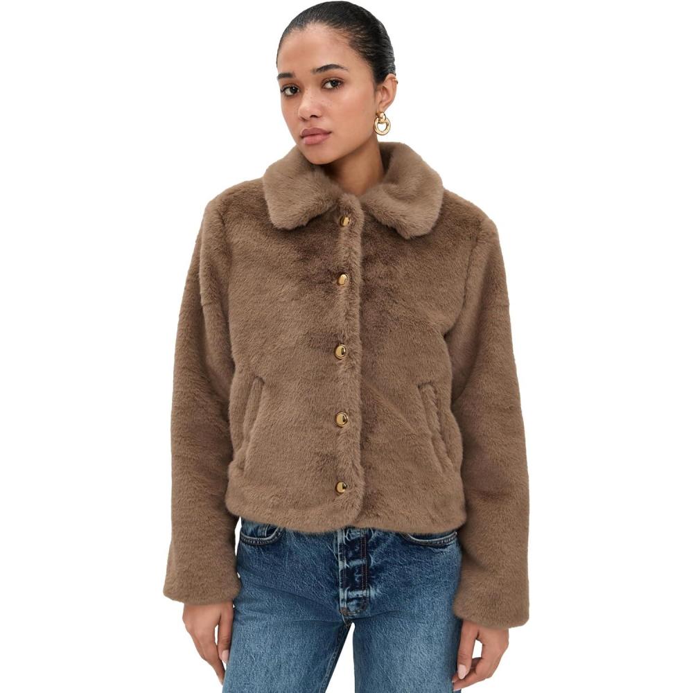 imageEnglish Factory Womens Faux Fur Collared JcaketTan