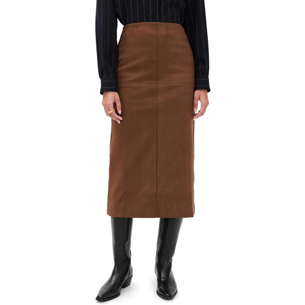 imageEnglish Factory Womens Faux Suede Midi SkirtBrown