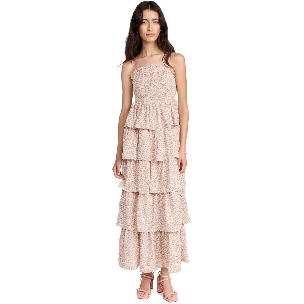 imageEnglish Factory Womens Floral Smocked Multi Tiered DressIvory