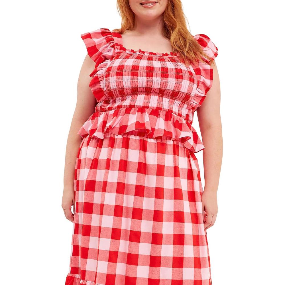 imageEnglish Factory Womens Gingham Smocked Top PinkRed