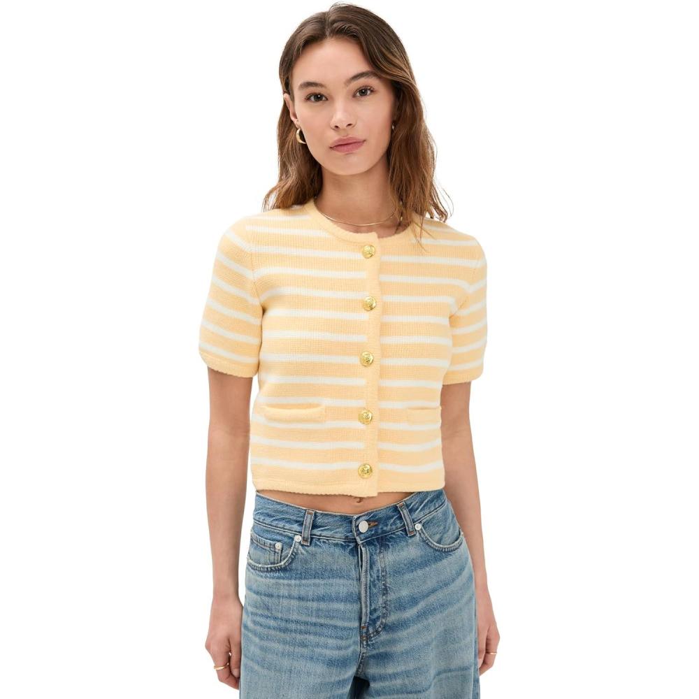 imageEnglish Factory Womens Knit Striped Sweater CardiganButterWhite