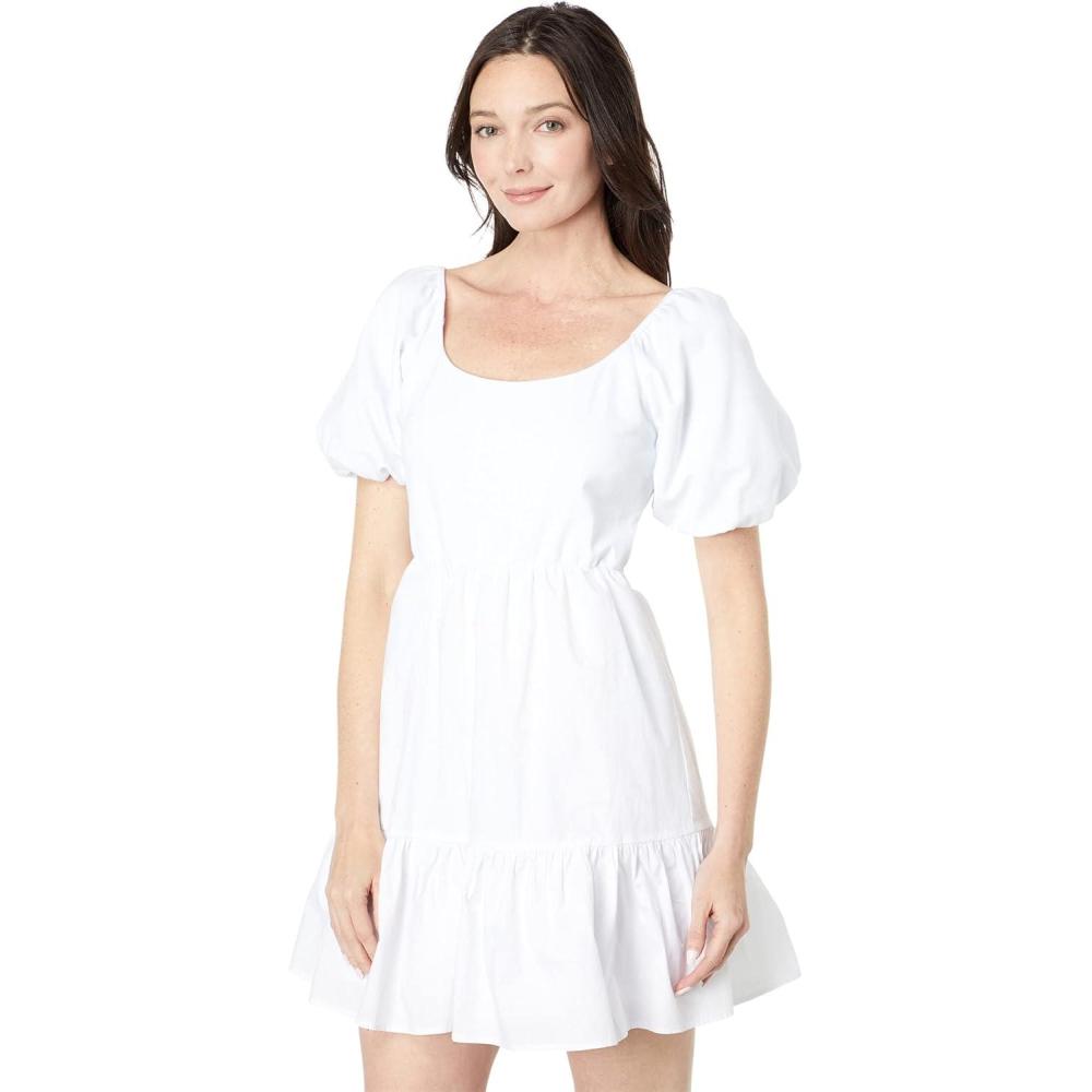 imageEnglish Factory Womens Mixed Media Puff sleeves Back Bow Mini DressWhite