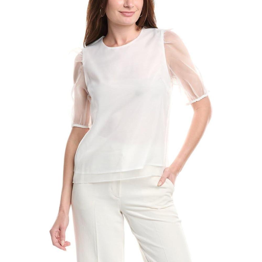 imageEnglish Factory Womens Organza Puff Sleeve TopWhite