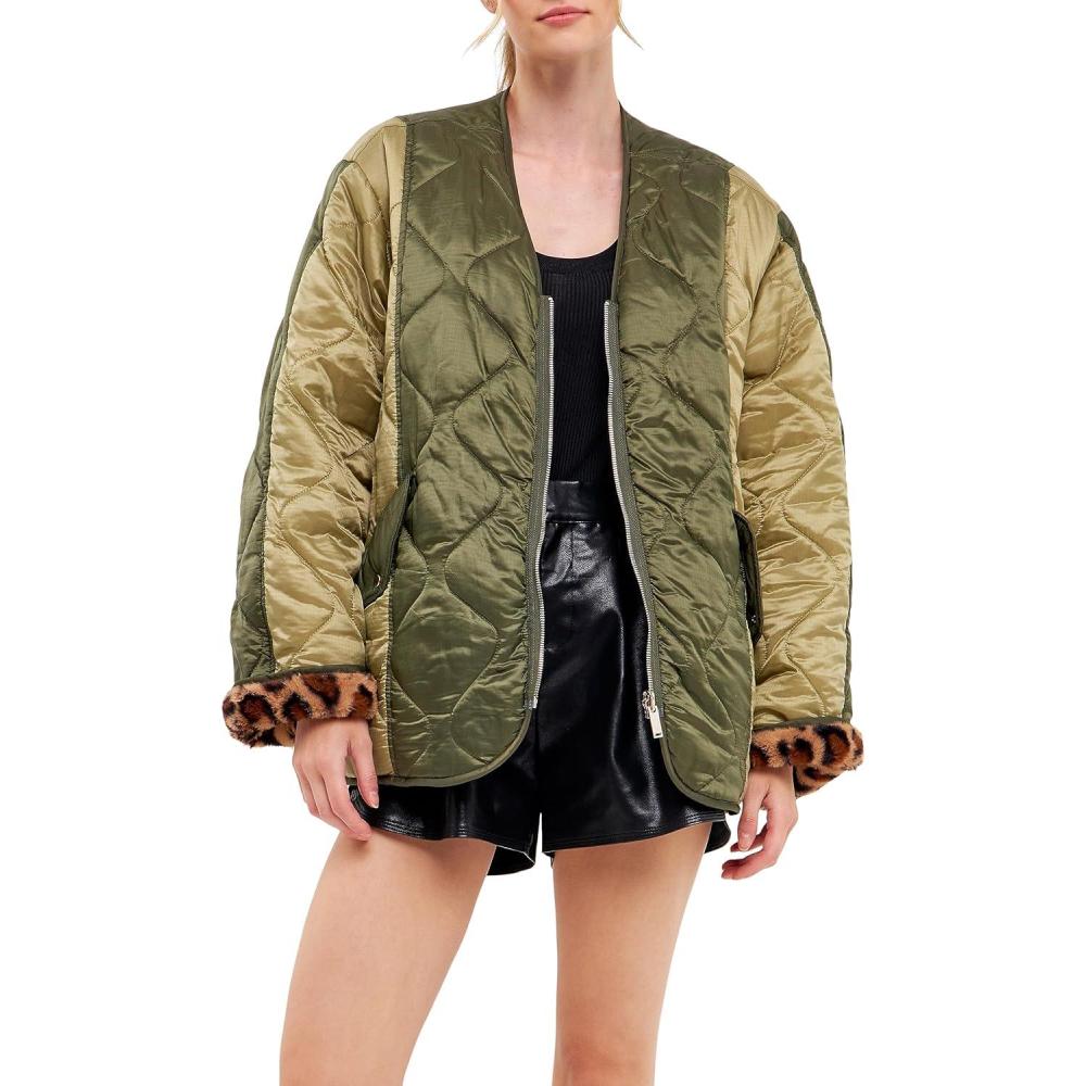 imageEnglish Factory Womens Oversize Quilted Jacket Olive XSS