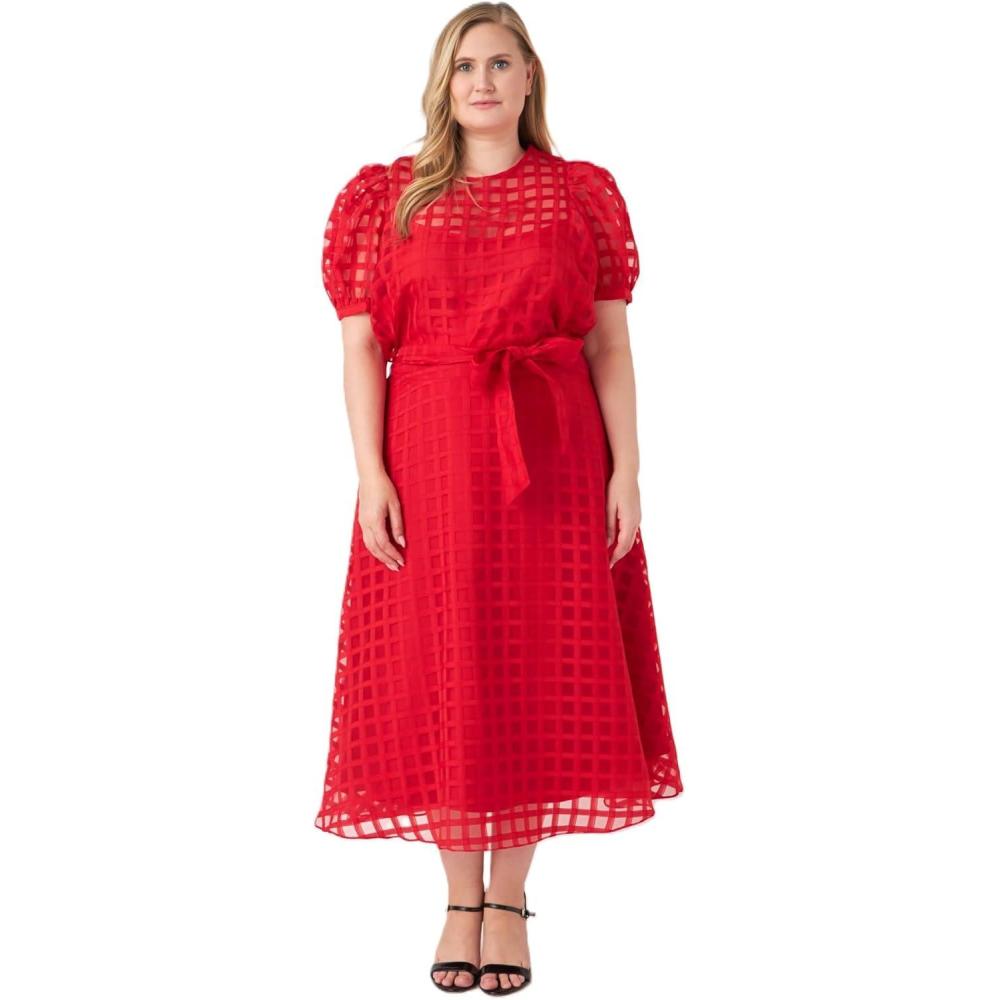 imageEnglish Factory Womens Plaid See Through Top Red 1X
