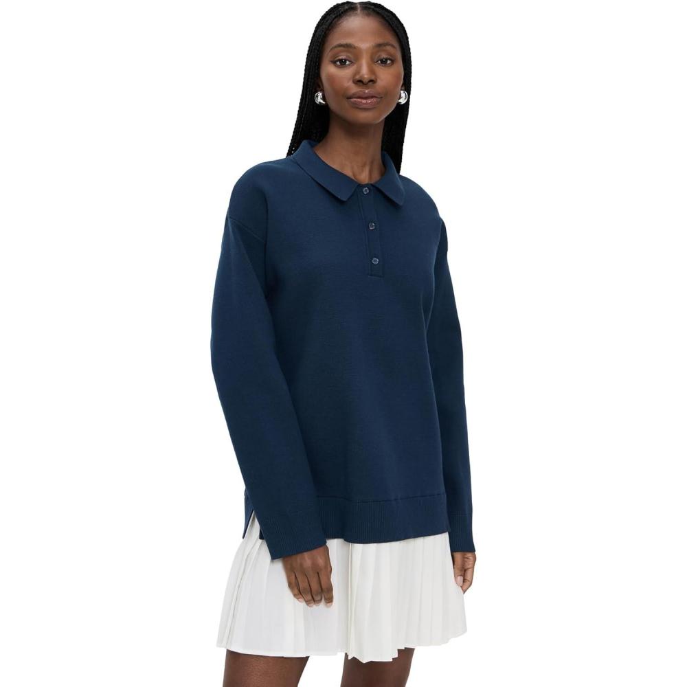 imageEnglish Factory Womens Polo Mixed Media Mini DressNavyWhite