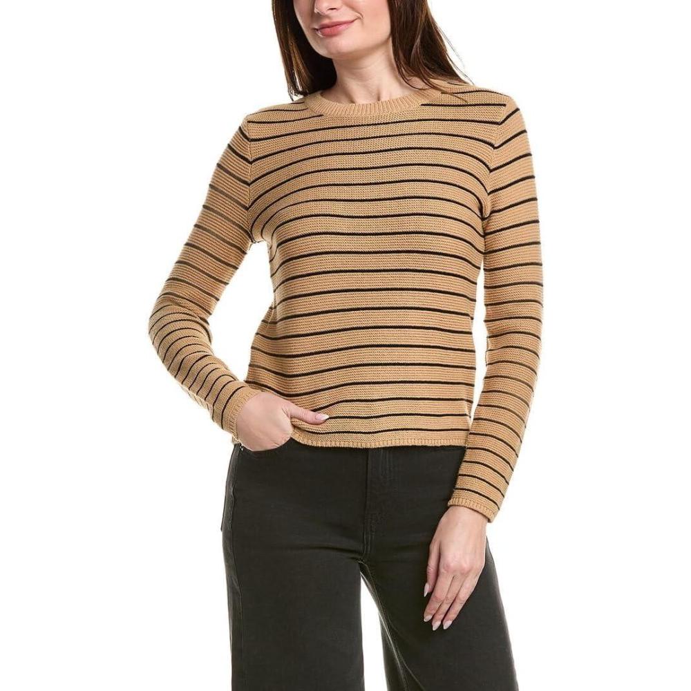 imageEnglish Factory Womens RoundNeck Striped Sweater Top L TanBlack