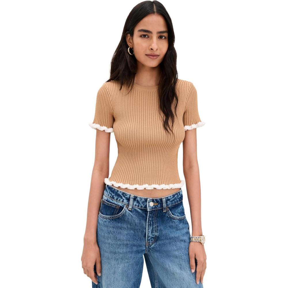imageEnglish Factory Womens Ruffle Detailed Knit TopCamel