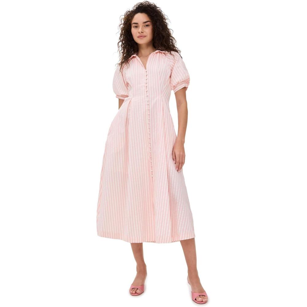 imageEnglish Factory Womens Seersucker Striped Midi DressPink