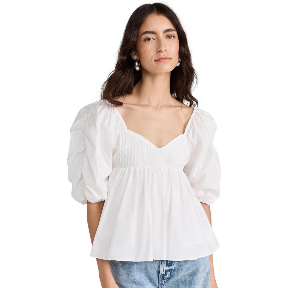 imageEnglish Factory Womens Sleeve Cinched Pintuck TopWhite
