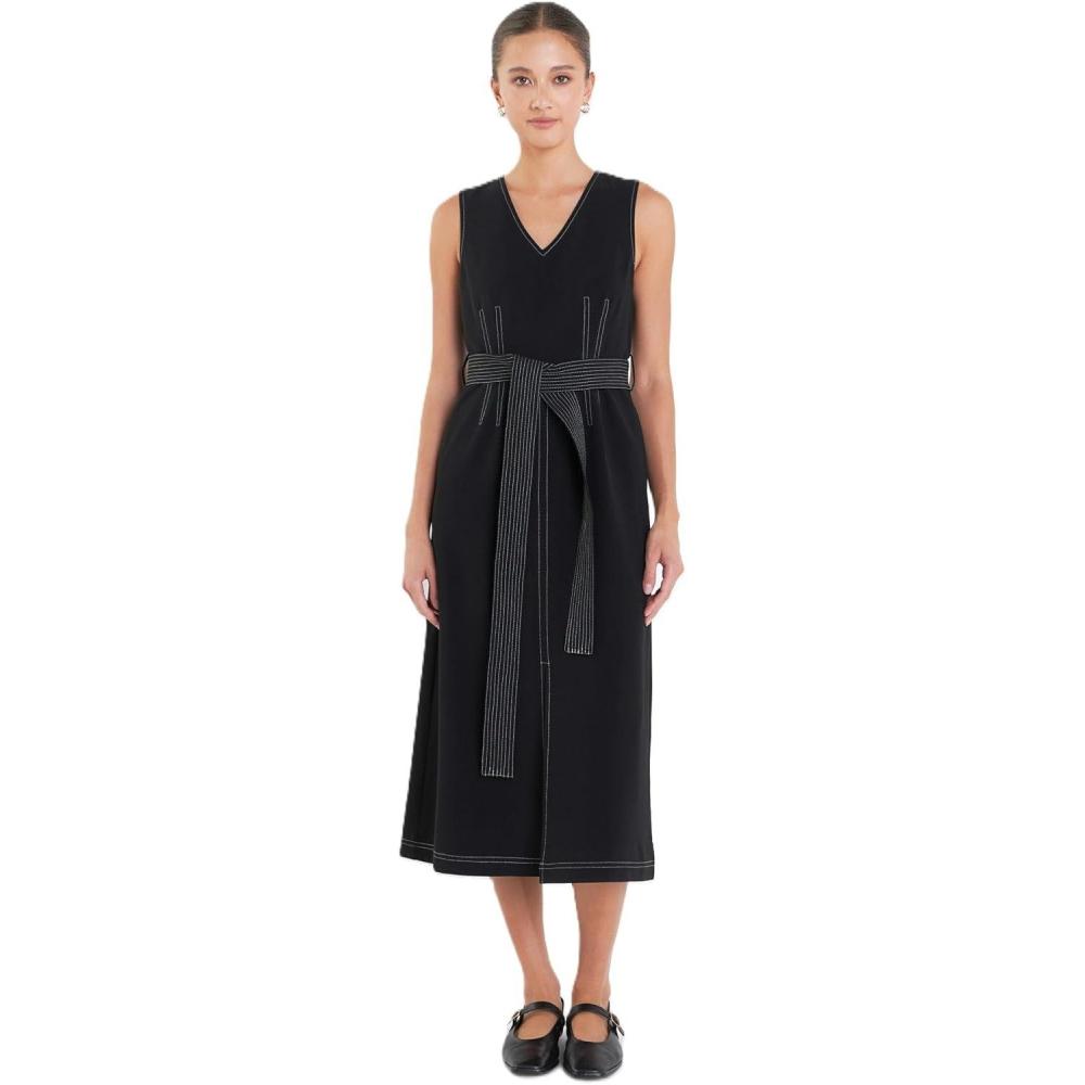 imageEnglish Factory Womens Stitch Detail Midi DressBlack