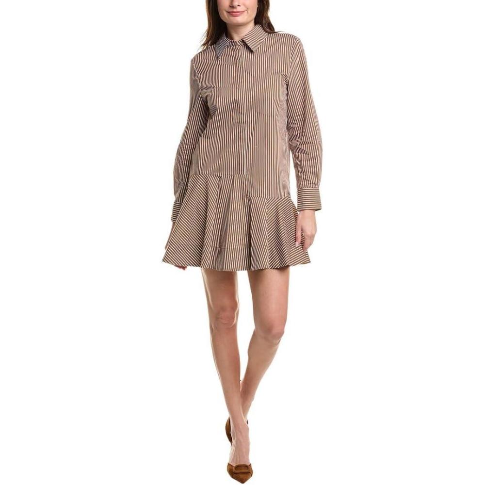 imageEnglish Factory Womens Stripe Collar Flared Shirtdress Xs Brown