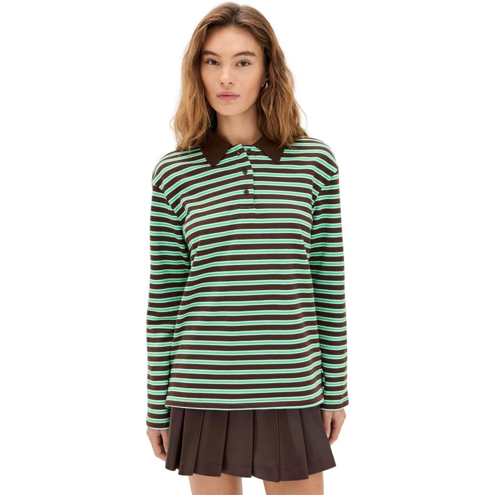imageEnglish Factory Womens Stripe Collar SweatshirtBrownGreen