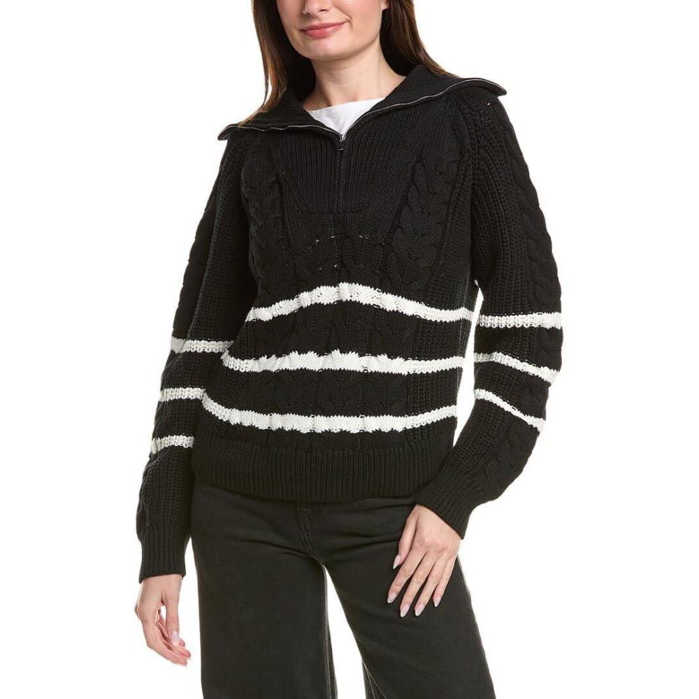 imageEnglish Factory Womens Stripe Zip Up SweaterBlackWhite