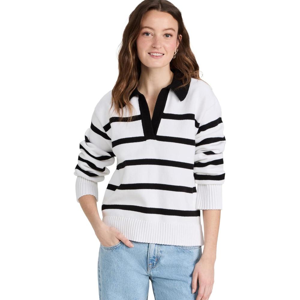 imageEnglish Factory Womens Striped Collared SweaterWhiteBlack