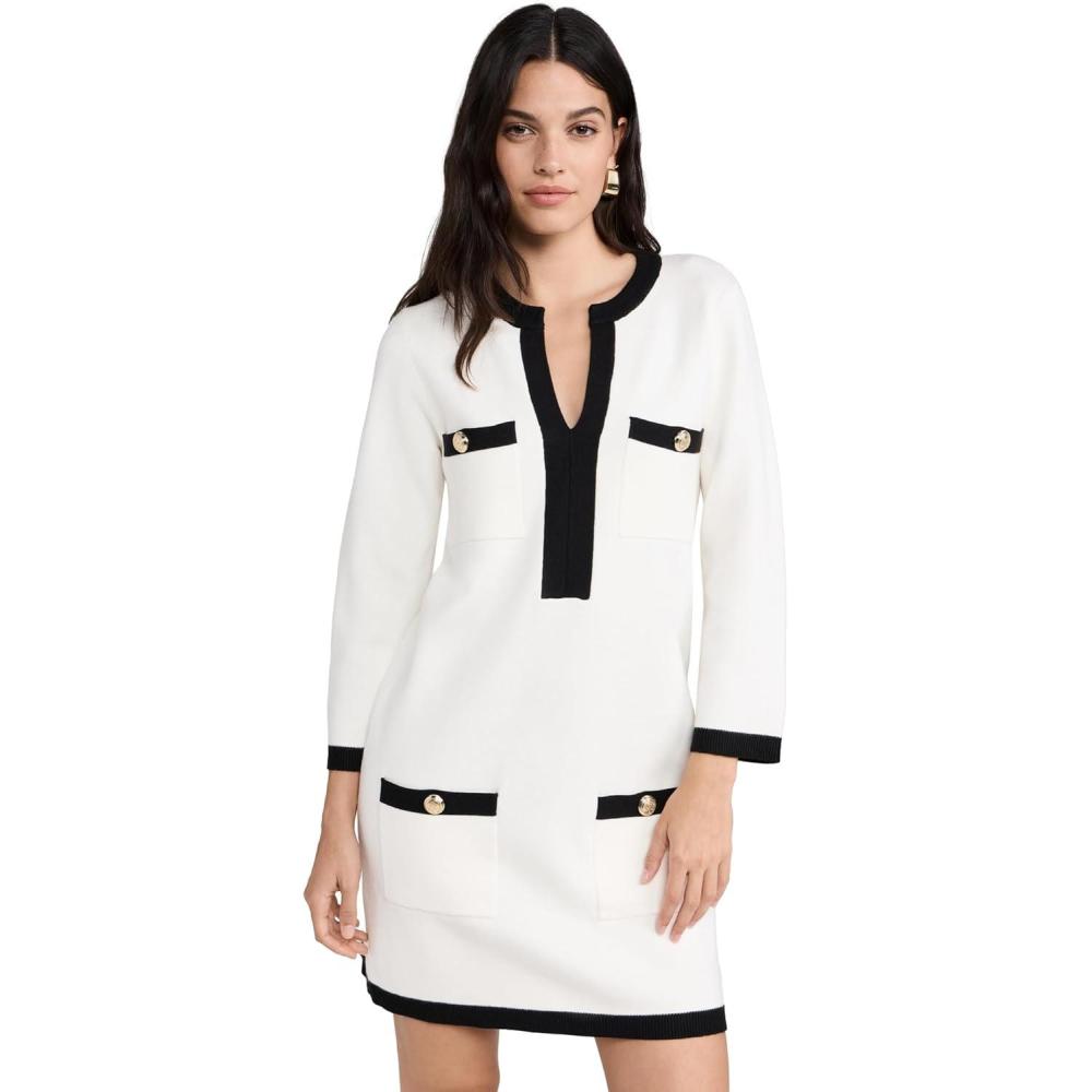 imageEnglish Factory Womens White and Black Mini Knit DressWhiteBlack