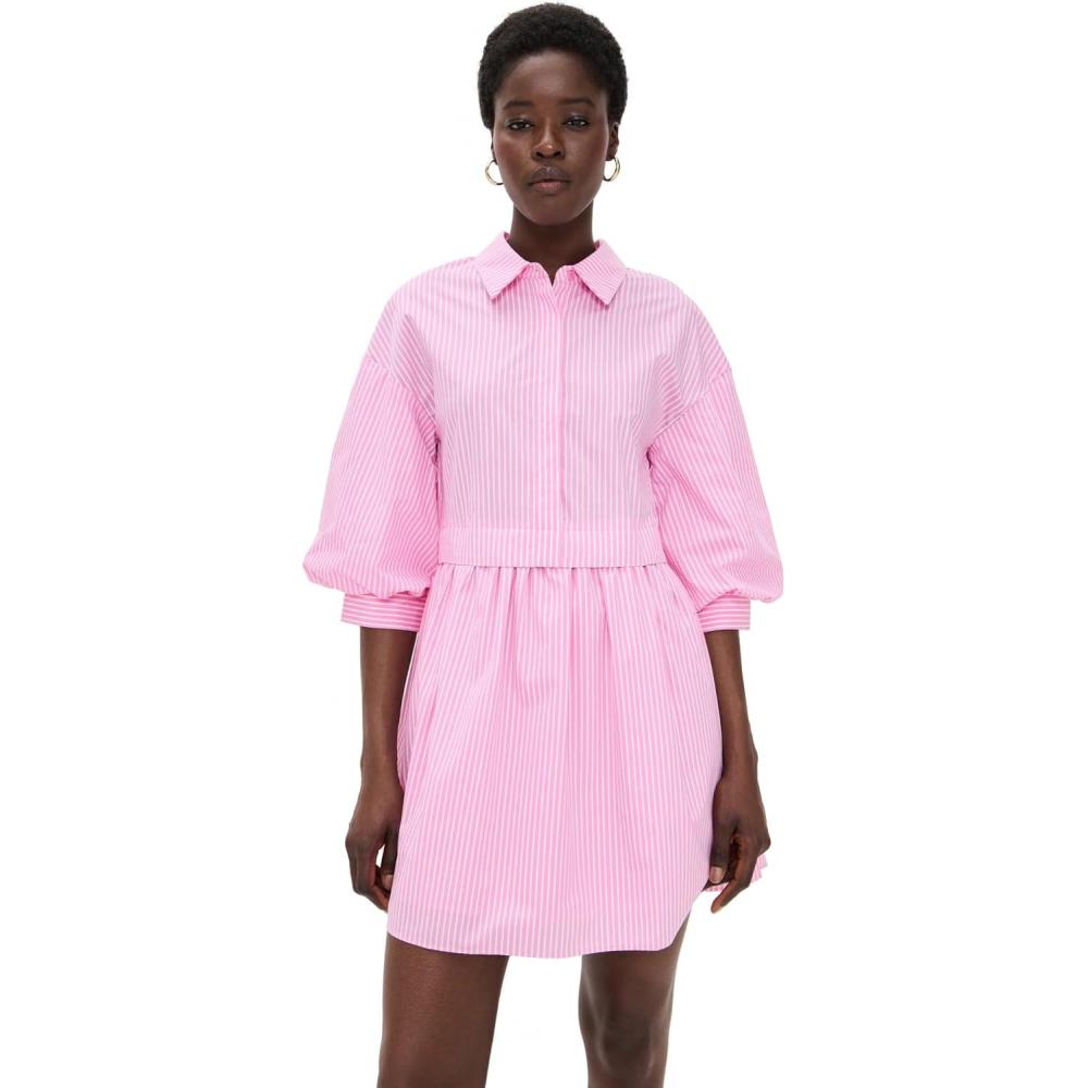 imageStripe Puff Sleeve Shirt DressPink Stripes