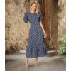 English Factory Floral Printed Cotton Open Back Midi Dress Navy Multi LG