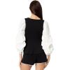 English Factory Mixed Media Ribbed Top Black/White XS