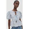 English Factory Women’s Bow Detailed Puff Sleeve Top(Powder Blue Multi)
