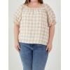 English Factory Women’s Gingham Top with Short Puff Sleeves Khaki