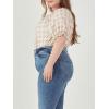 English Factory Women’s Gingham Top with Short Puff Sleeves Khaki