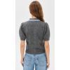English Factory Women’s Lace Trimmed Puff Sleeve Knit Cardigan(Heather Grey)