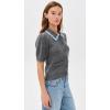 English Factory Women’s Lace Trimmed Puff Sleeve Knit Cardigan(Heather Grey)