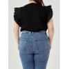English Factory Women’s Poplin Knit Mixed Ruffle Detail Top Black