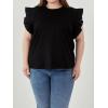 English Factory Women’s Poplin Knit Mixed Ruffle Detail Top Black