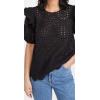 English Factory Women’s Ruffle Sleeve Eyelet Top(Black)