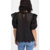 English Factory Women’s Ruffle Sleeve Eyelet Top(Black)