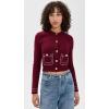 English Factory Women’s Stitch Detail Puff Sleeve Cardigan(Burgundy/Pink)