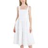 Poprin Heart Embroidery Bustier Midi Dress(White)